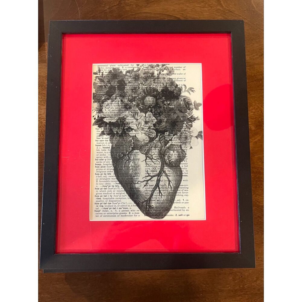 Gothic Botanical Heart Framed Art 8x10 Red Mat Anatomy Wall Decor
